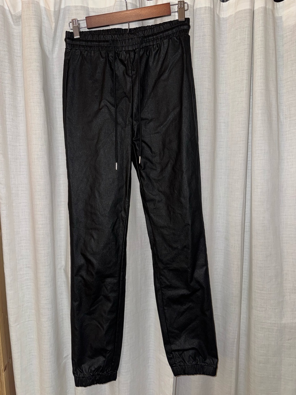 SHEIN Black Faux Leather Jogger Pants Drawstring Waist Size Small